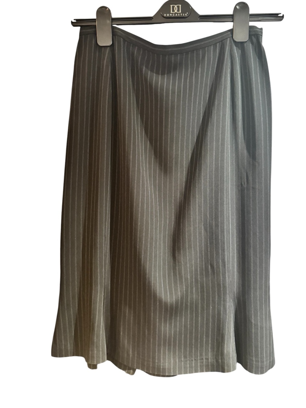 Doncaster Collection Classic Black Pinstripe Midi Skirt Flared Hem, 10 - Picture 2 of 5